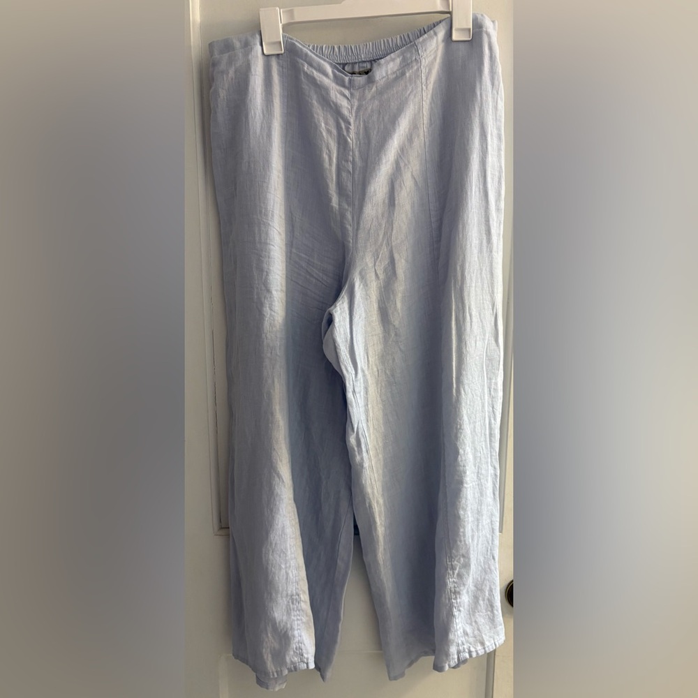FLAX Sociable Flood - Wide Leg Linen Pants in Powder Blue Size Large